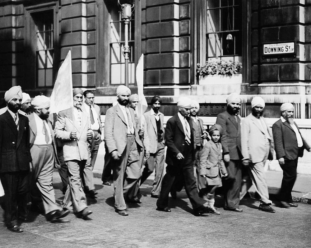 A delegation of Sikhs leaving Downing Street, London, 8th August 1947.