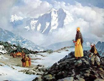 Guru Nanak Dev ji being greeted by the Sidhs at Mount Sumayr