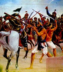 Garja Singh and Bota Singh fighting the Mughals