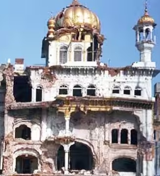 Sri Akal Takht damaged after the Third Sikh Massacre - June 1984'
