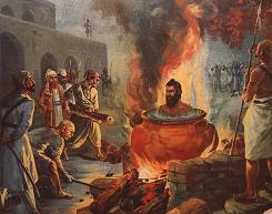 Bhai Dyal Das being Martyred by boiling him in a hot cauldron