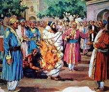 Bhai Sati Das being Martyred by being set on fire