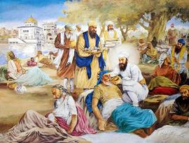 Guru Arjan Dev serving the lepers at Tarn Taran
