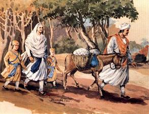 Fateh Singh and Zorawar Singh with their grandmother(Mata Gujri) being escorted by Gangu