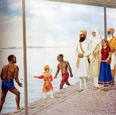 Gobind Rai throwing the Gold Bangle into the river