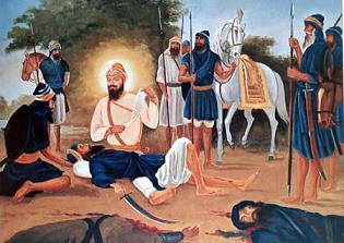 Guru Gobind Singh tearing off the disclaimer (bedawa) at Muktsar