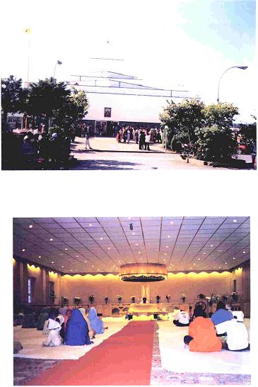 Modern designed building of a community based Gurdwara in Vancouver (Canada) with a hint of a traditional dome. A Modern designed congregational hall of a Gurdwara in East London.