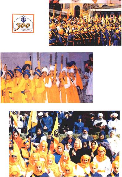 Sikh women &  children getting ready to lead a procession on the eve of the 300th Anniversary of the birth of Khalsa.
