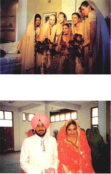 A bride and bride maids in Canada and A bride and bridegroom in India