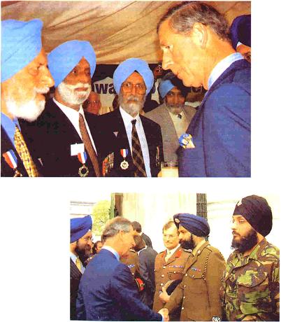 Prince Charles, the British monarch in waiting, meeting the elderly Sikh War veterans, and the younger recruits to the British Armed Forces.