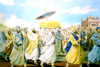 Budha Baba carrying the Adi Granth Sahib