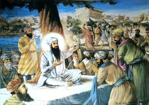 Guru Ram Das Ji in a congregation Blessing the Sikhs